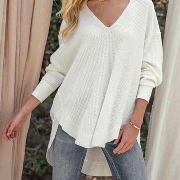 Oversized Waffle Knit Dolman - Ivory - Picture 1 of 9